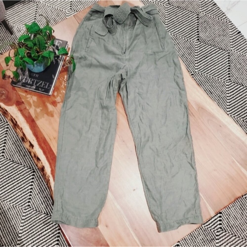 ARITZIA WILFRED "Jallade" Linen Tie Waist Trousers In Sage Green